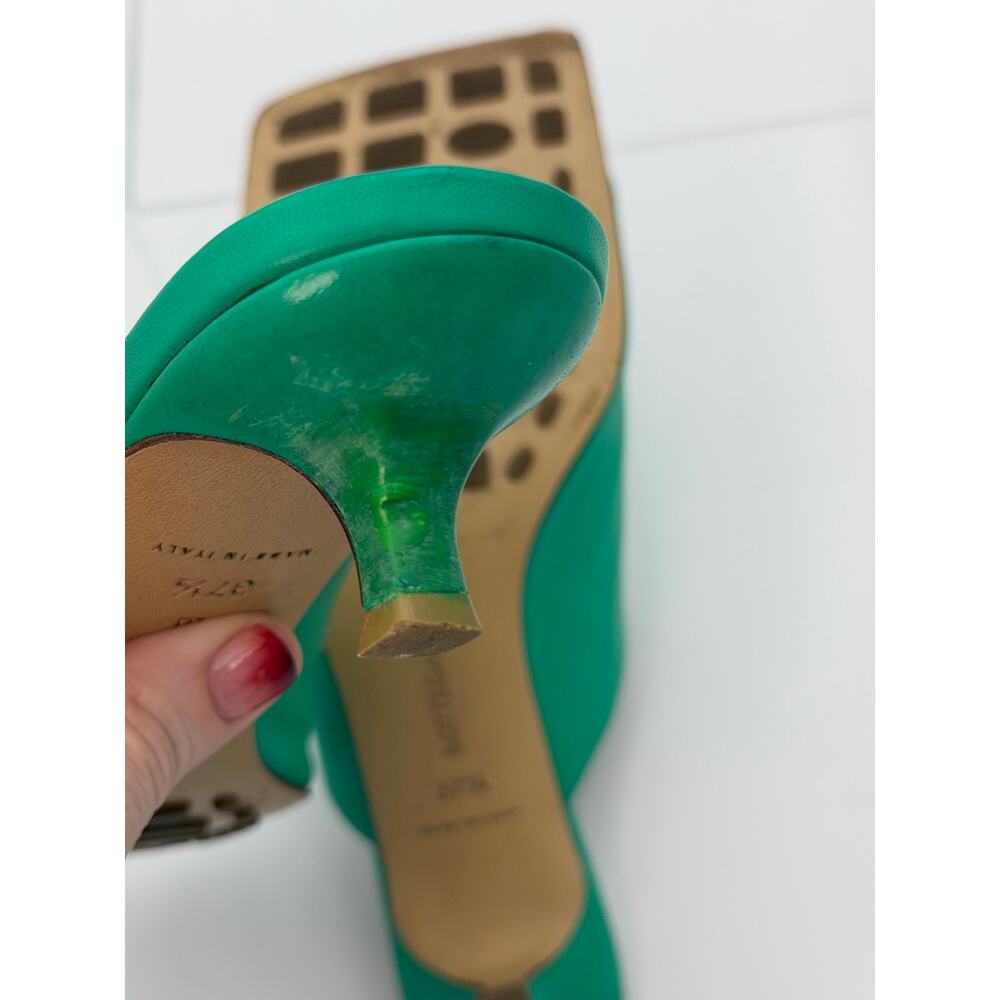 Bottega Veneta Stretch Mules Green Leather Size 37.5 / 7.5 Kitten Heel - Picture 7 of 16